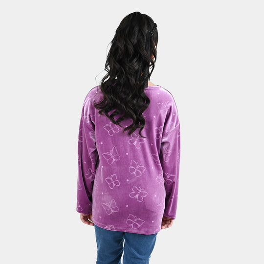Girls Velvet SweatShirt Purple Tear Drop