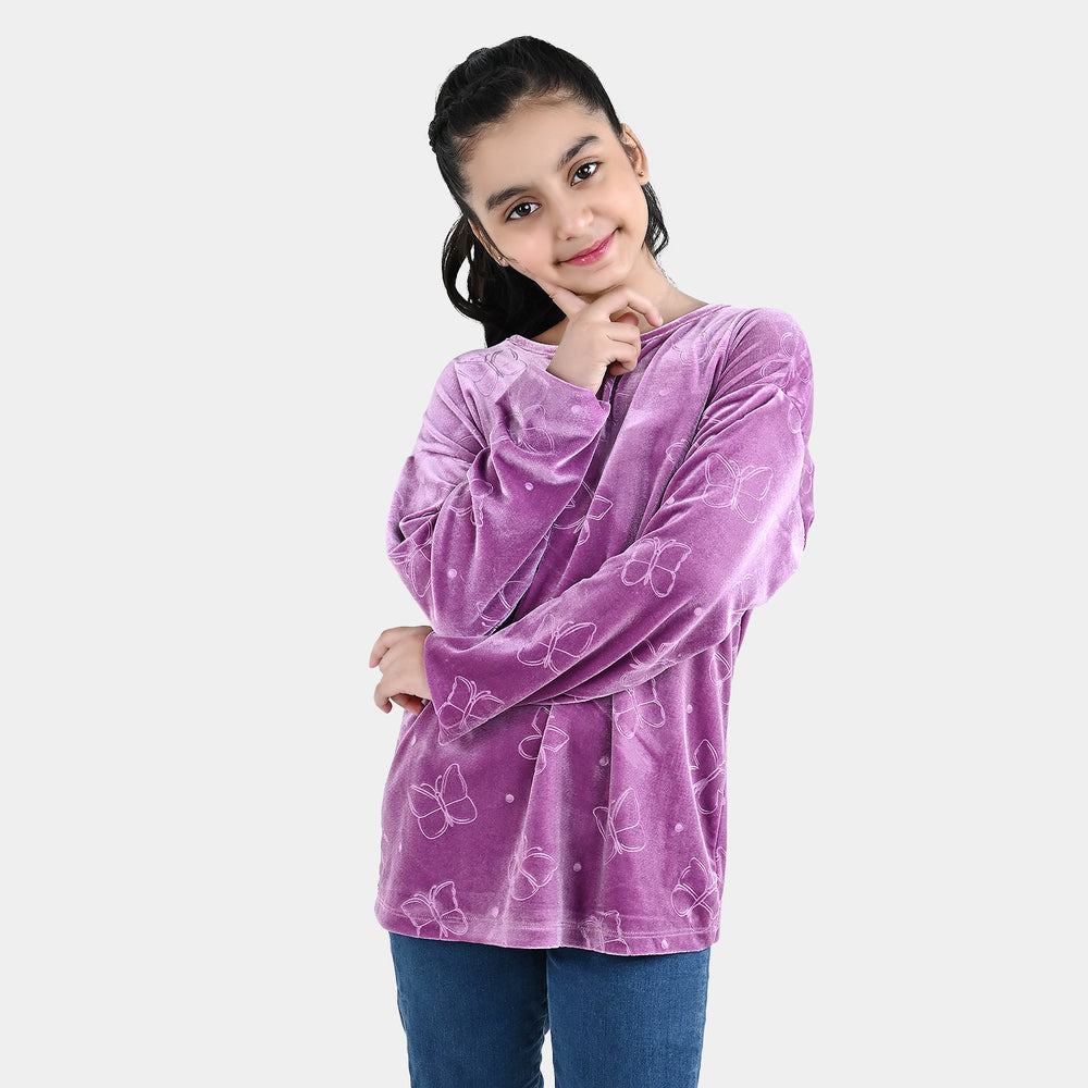 Girls Velvet SweatShirt Purple Tear Drop