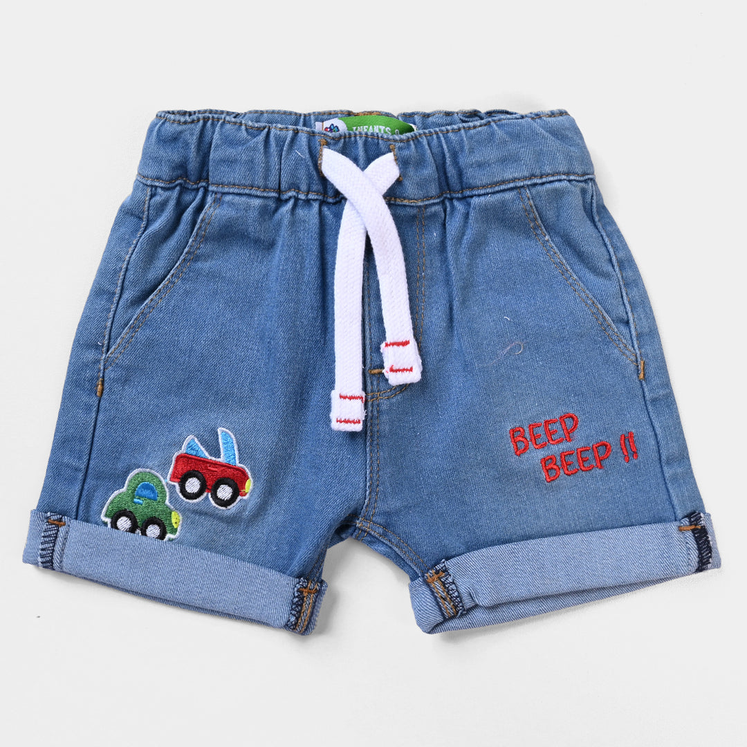 Infant Boys Denim Stretch Short Beep Beep-Mid Blue