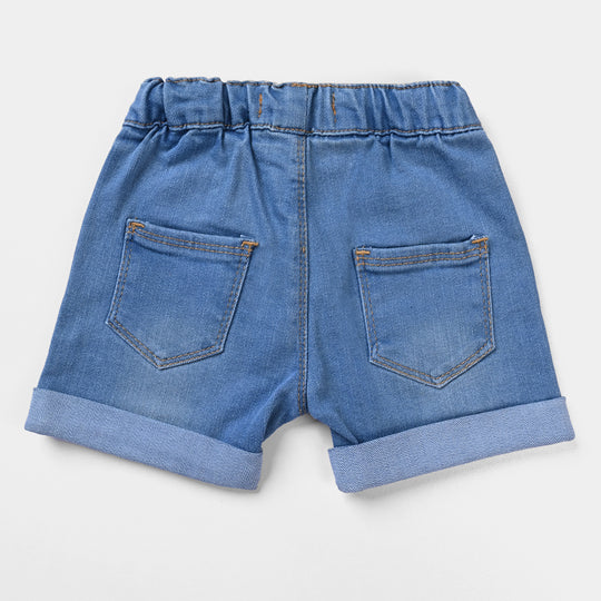 Infant Boys Denim Stretch Short Beep Beep-Mid Blue