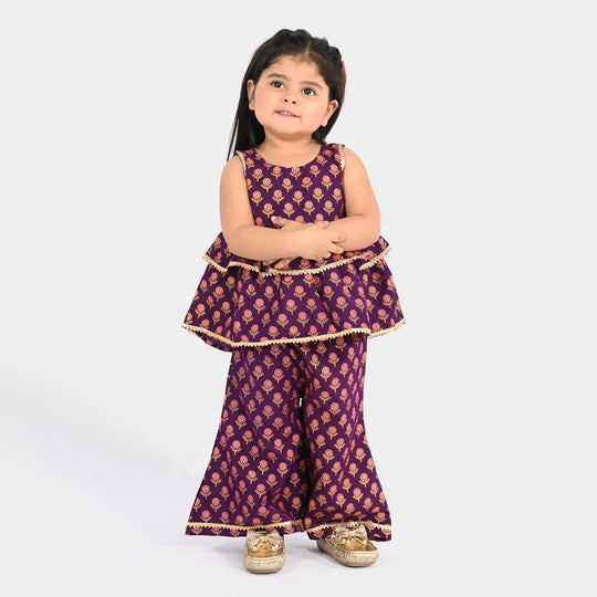 Infant Girls Poly Cambric 2Pcs Suit (Bebo) - Purple
