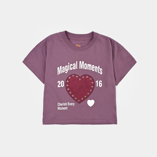 Girls 2x1 Rib T-Shirt H/S Magical Moments-Very.Grape