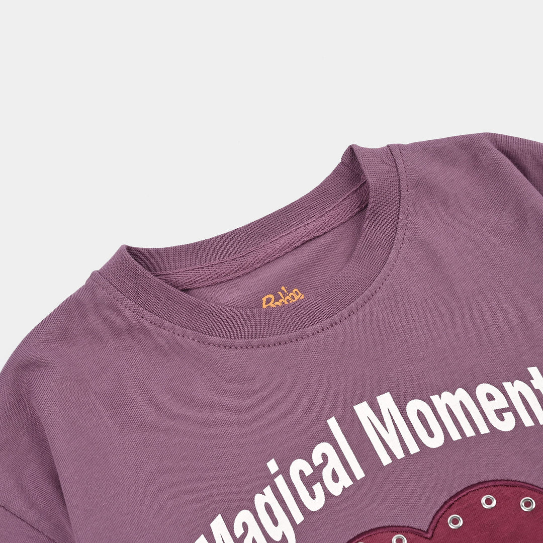 Girls 2x1 Rib T-Shirt H/S Magical Moments-Very.Grape