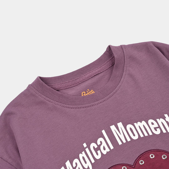 Girls 2x1 Rib T-Shirt H/S Magical Moments-Very.Grape