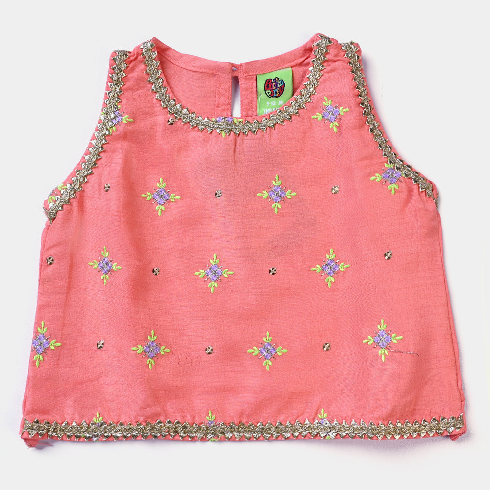 Infant Girls Raw Silk 3PCs Suit Mena | Peach