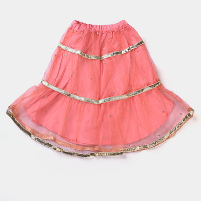Infant Girls Raw Silk 3PCs Suit Mena | Peach