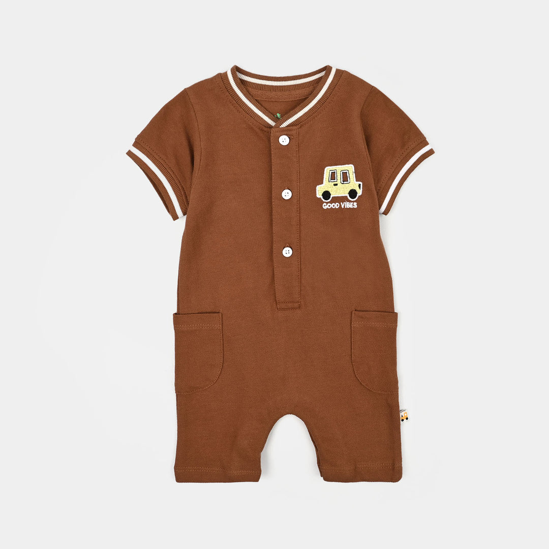Infant Boys Cotton PK Romper Good Vibes-Brown