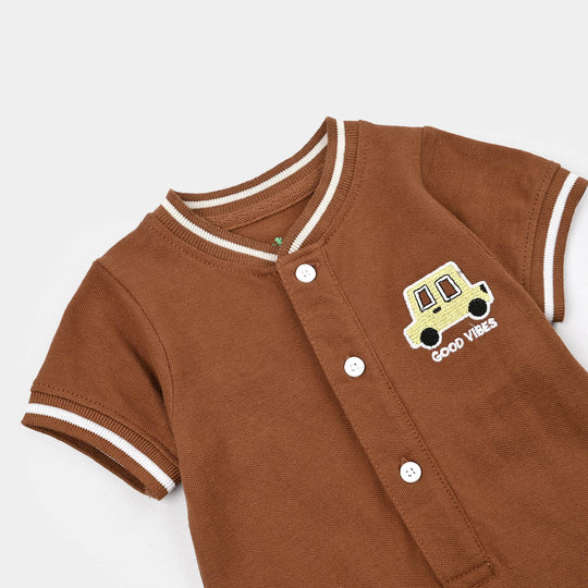 Infant Boys Cotton PK Romper Good Vibes-Brown