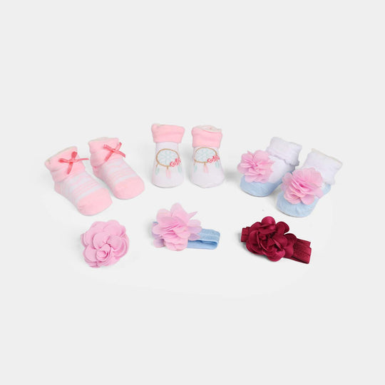 Baby Socks & Headband Pack of 3 Gift Set