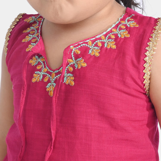 Infant Girls Cotton Slub Emb 2Pcs Magenta-Bright Pink