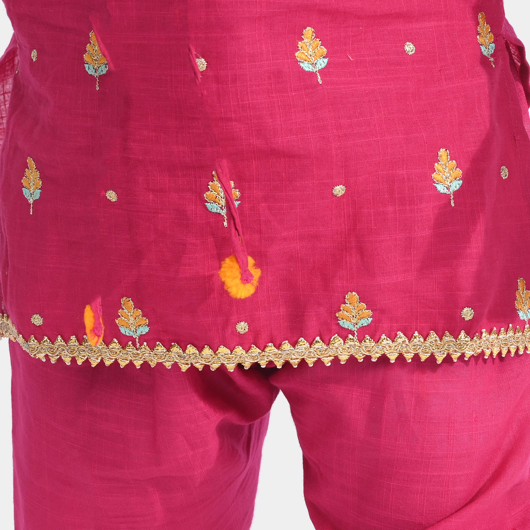 Infant Girls Cotton Slub Emb 2Pcs Magenta-Bright Pink