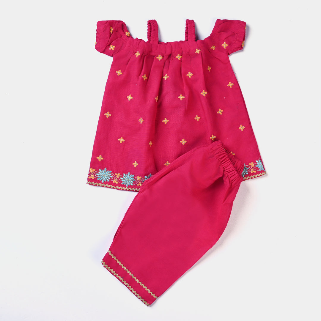 Infant Girls Cotton Slub Little Bloom 2Pcs Suit - Magenta