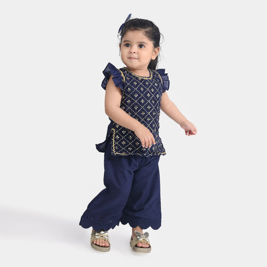 Infant Girls poly cambric Fancy 2 Pcs Chamakte Sitare-Navy Blue