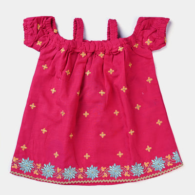 Infant Girls Cotton Slub Little Bloom 2Pcs Suit - Magenta