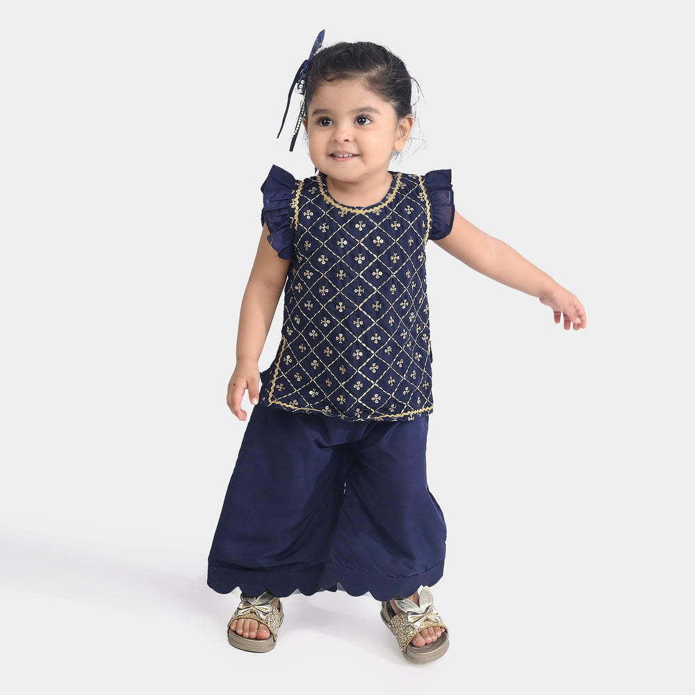Infant Girls poly cambric Fancy 2 Pcs Chamakte Sitare-Navy Blue