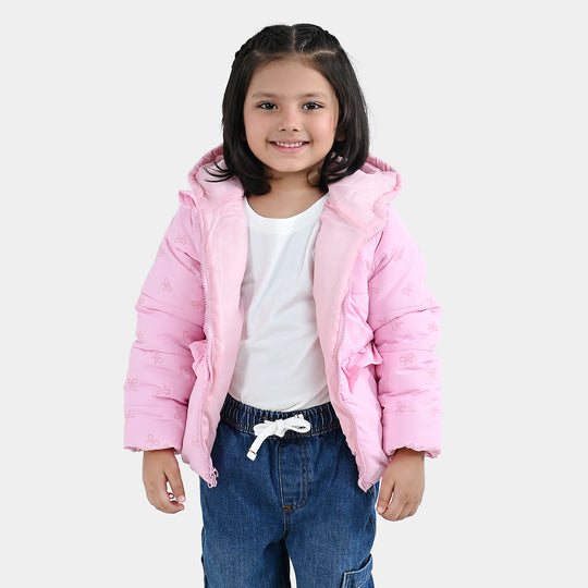 Girls Polyester Quilted Jacket Bow Repeat - PINK