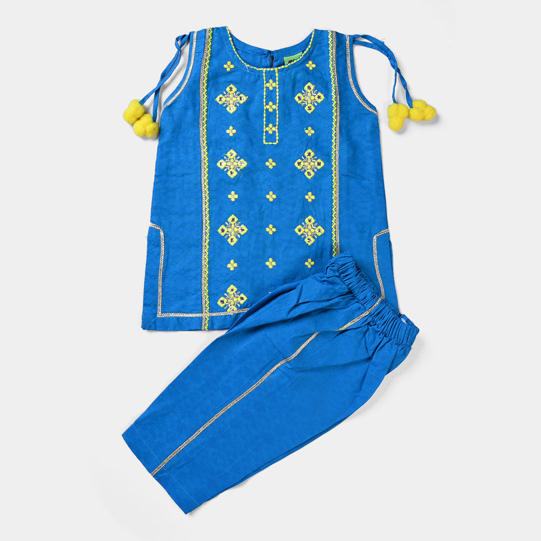 Infant Girls jacquard 2 PCs Suit Folk Love-Blue
