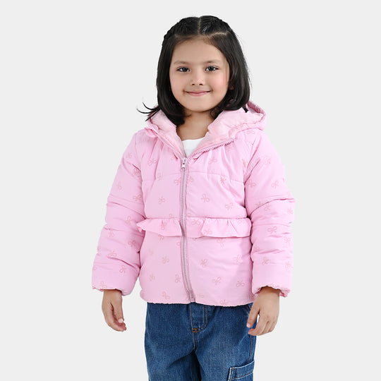 Girls Polyester Quilted Jacket Bow Repeat - PINK