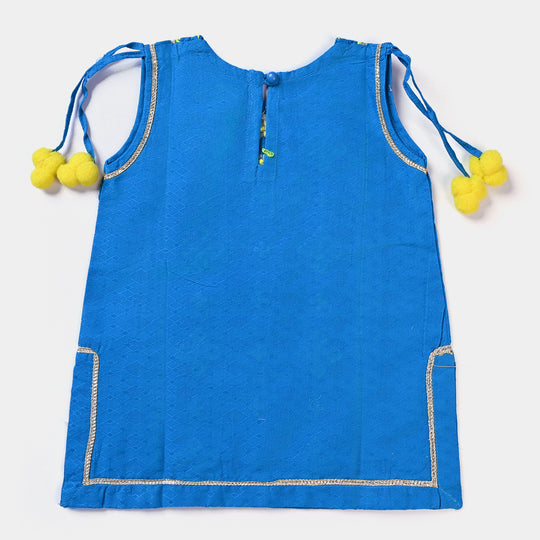 Infant Girls jacquard 2 PCs Suit Folk Love-Blue
