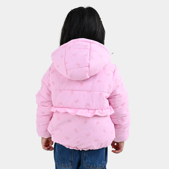 Girls Polyester Quilted Jacket Bow Repeat - PINK