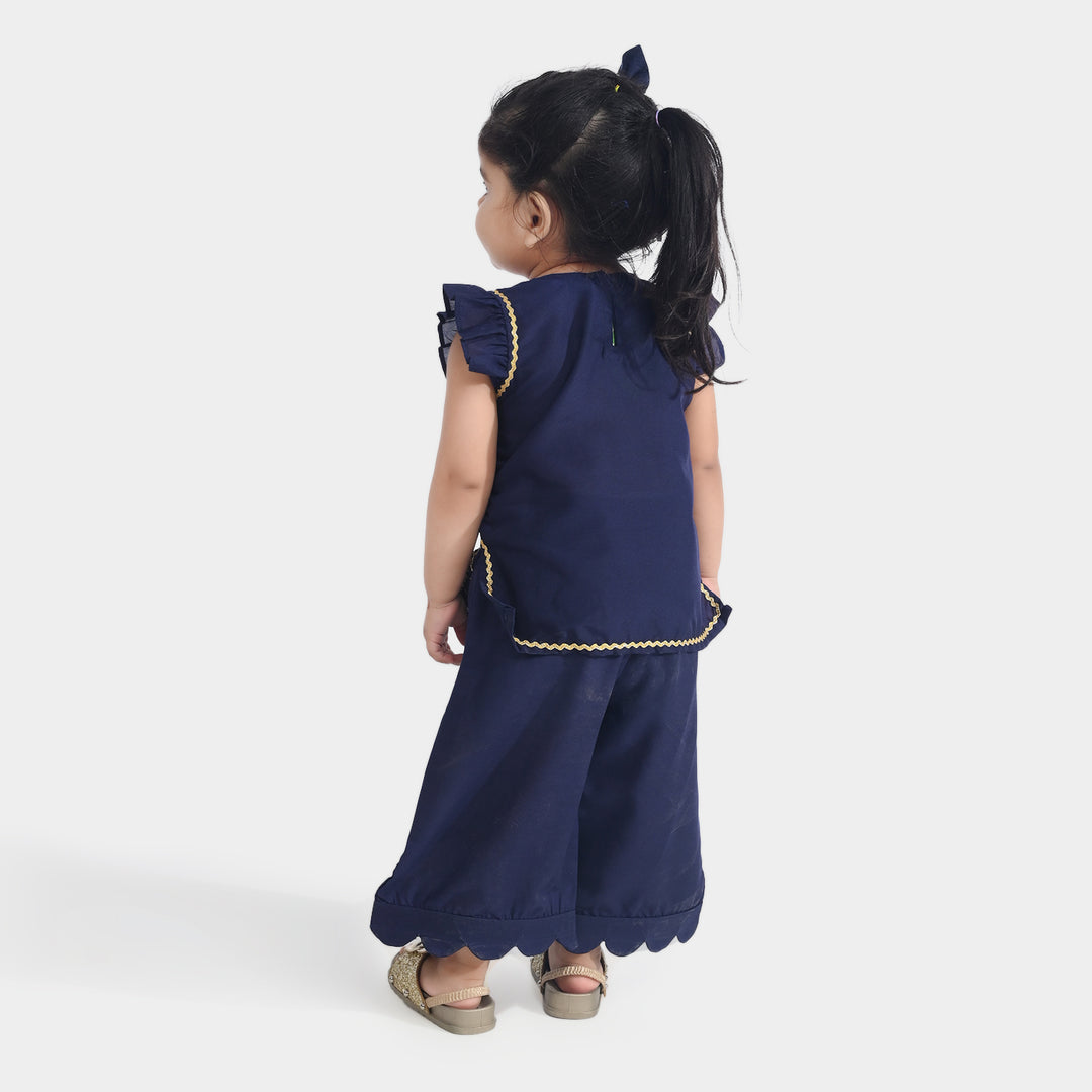 Infant Girls poly cambric Fancy 2 Pcs Chamakte Sitare-Navy Blue