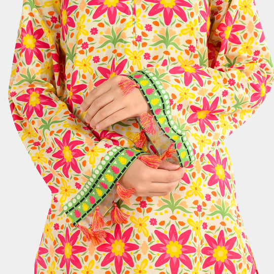 Girls Cotton Printed 2Pcs Suit - Multi