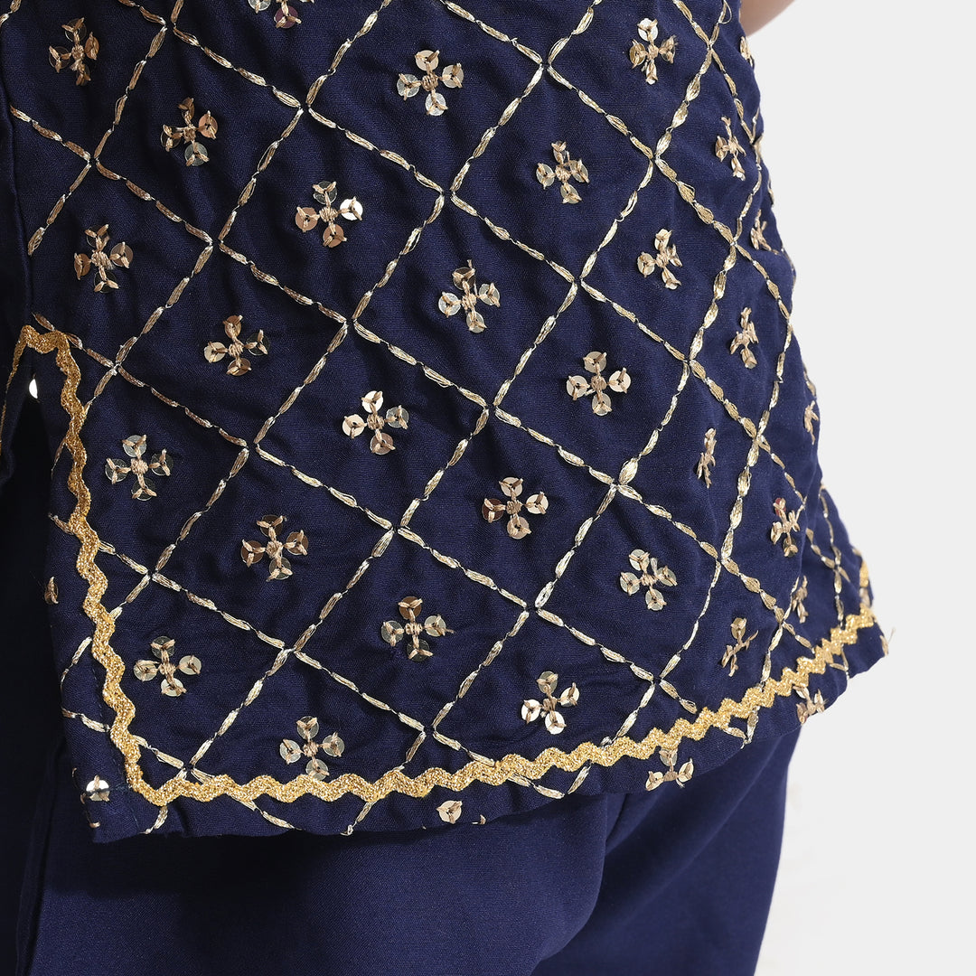 Infant Girls poly cambric Fancy 2 Pcs Chamakte Sitare-Navy Blue