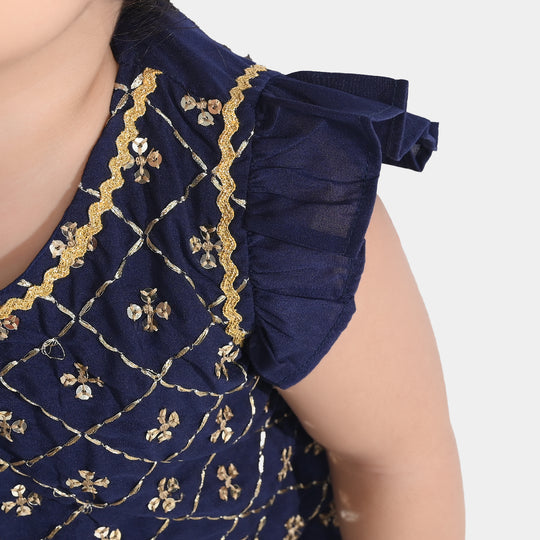 Infant Girls poly cambric Fancy 2 Pcs Chamakte Sitare-Navy Blue