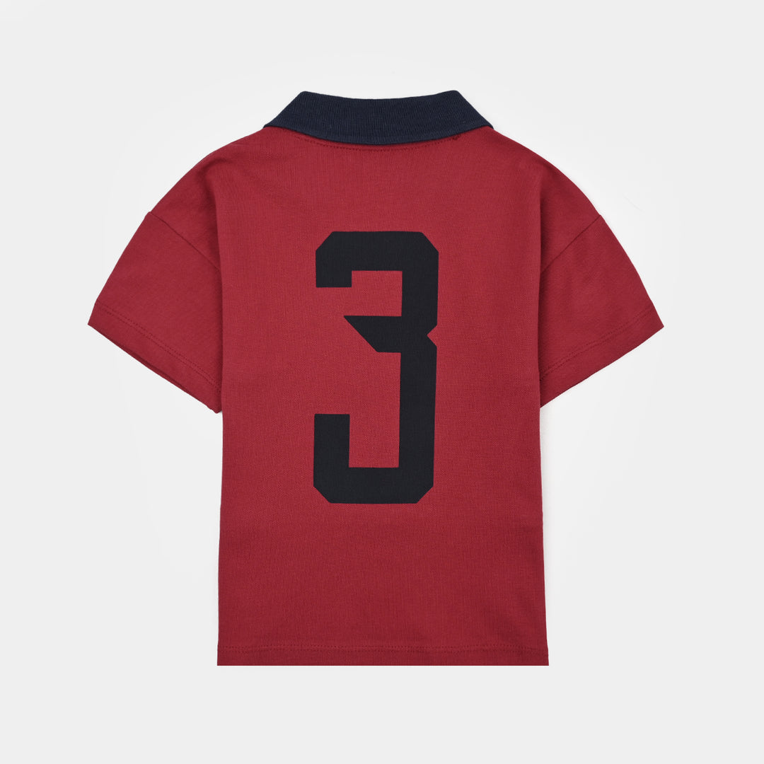 Boys Cotton PK Polo Football-Rio.Red