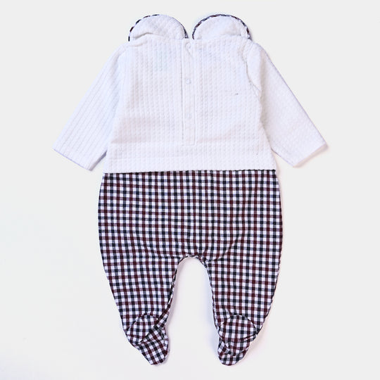 Infant Boys Velour Romper Car-White