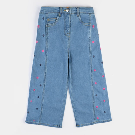 Girls Denim Pant Flower-LIGHT BLUE