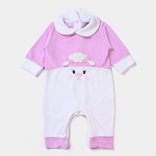 Infant Girls Velour Romper Sheep Face-Pink