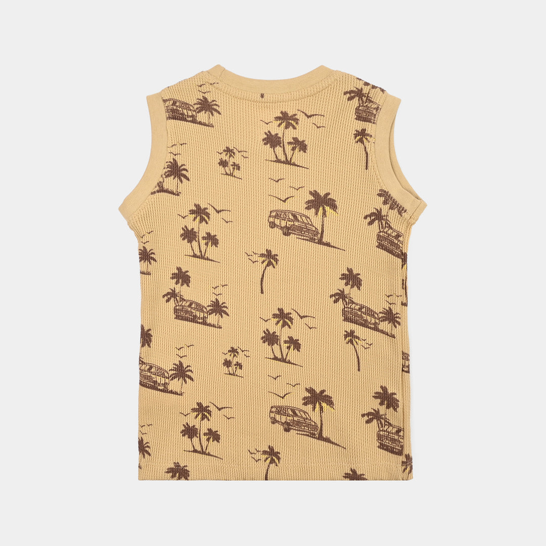 Boys Thermal Sando Ven & Palm Tree-Pebble
