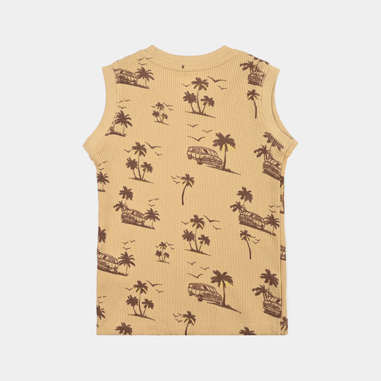 Boys Thermal Sando Ven & Palm Tree-Pebble