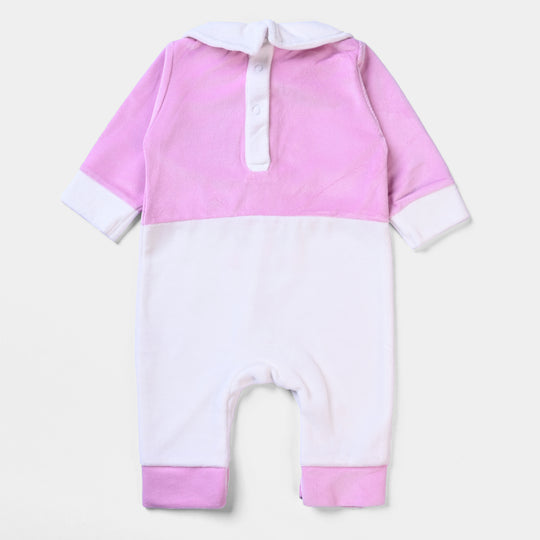 Infant Girls Velour Romper Sheep Face-Pink