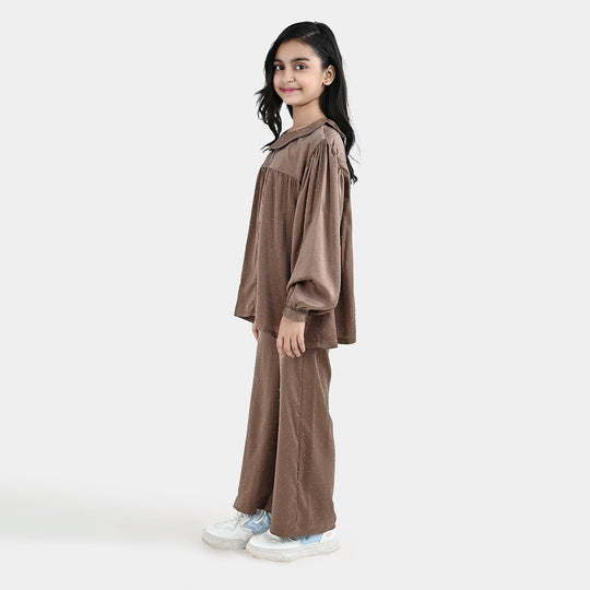 Girls Poly Viscose Co-Ord Set Brownie-BROWN