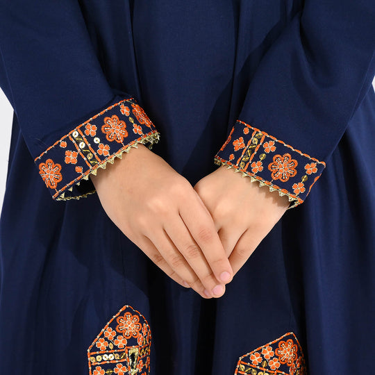 Girls Poly Cambric 3Pcs Suit - Navy Blue