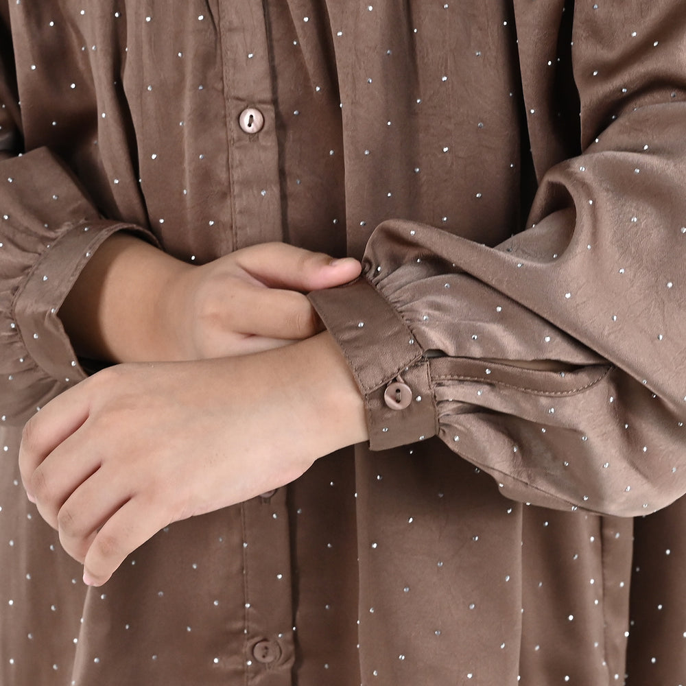Girls Poly Viscose Co-Ord Set Brownie-BROWN