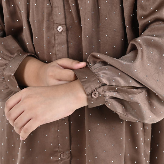 Girls Poly Viscose Co-Ord Set Brownie-BROWN