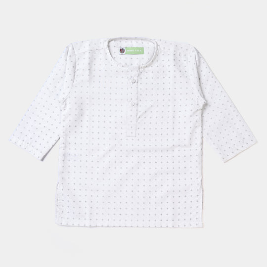 Infant Boys Poly Viscose Basic Suit (Dots) | White