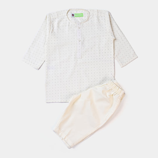 Infant Boys Poly Viscose Basic Suit (Dots)-Off White