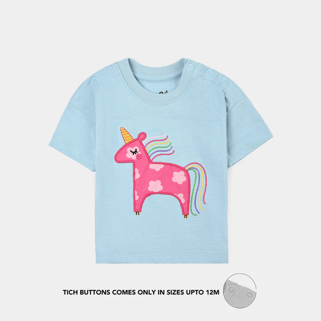 Infant Girls Jersey/Terry T-Shirt H/S Unicorn-Blue