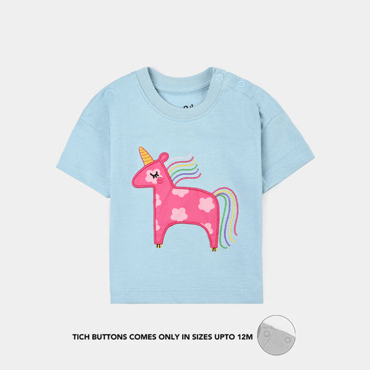 Infant Girls Jersey/Terry T-Shirt H/S Unicorn-Blue