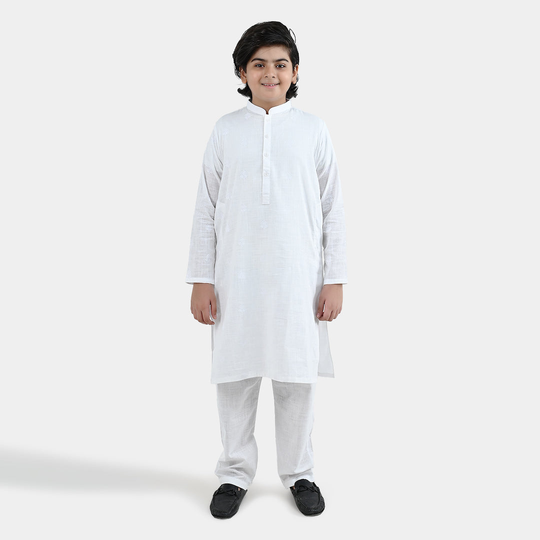 Boys Cotton Slub 2Piece Suit (Signature)-White