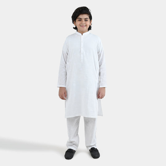 Boys Cotton Slub 2Piece Suit (Signature)-White