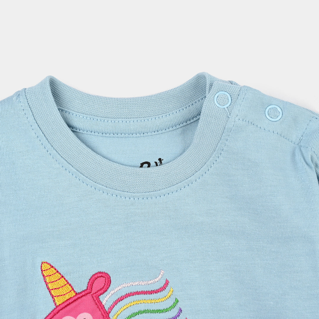Infant Girls Jersey/Terry T-Shirt H/S Unicorn-Blue