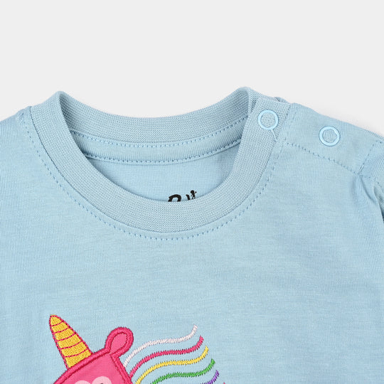 Infant Girls Jersey/Terry T-Shirt H/S Unicorn-Blue