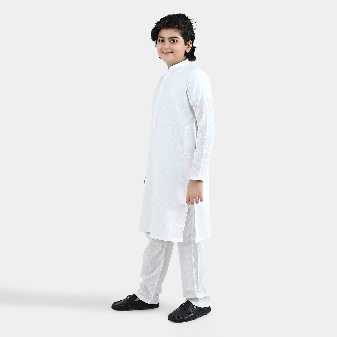 Boys Cotton Slub 2Piece Suit (Signature)-White