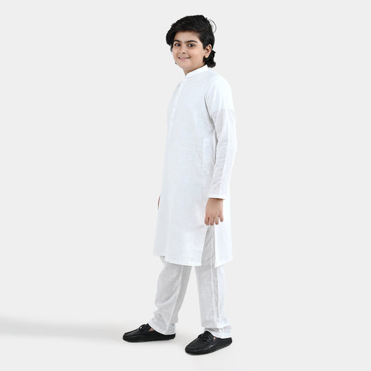 Boys Cotton Slub 2Piece Suit (Signature)-White