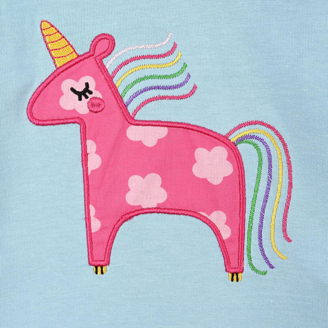 Infant Girls Jersey/Terry T-Shirt H/S Unicorn-Blue